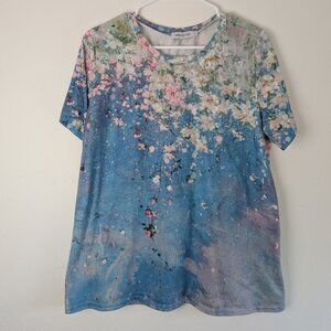 Watercolor Print T Shirt Women's Floral Top